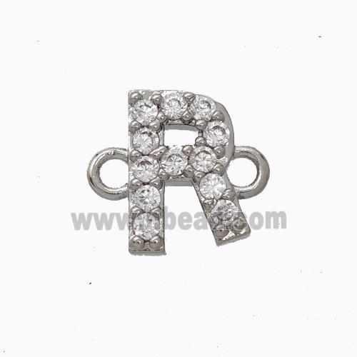 Copper Connector Pave Zirconia Letter-R Platinum Plated