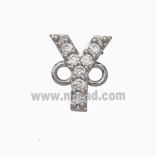 Copper Connector Pave Zirconia Letter-Y Platinum Plated