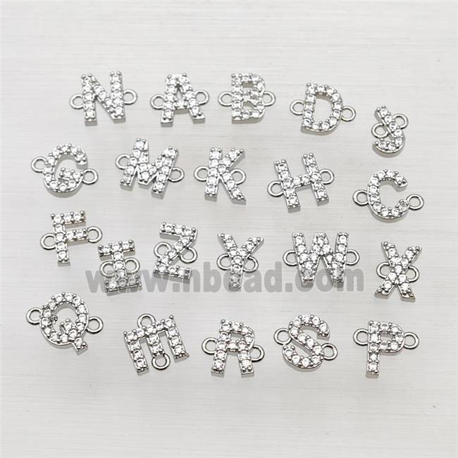 Copper Alphabet Connector Pave Zirconia Mix Letters Platinum Plated