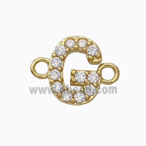 Copper Connector Pave Zirconia Letter-G Gold Plated