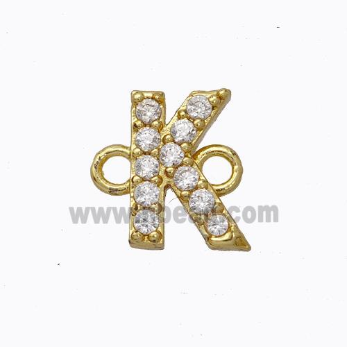 Copper Connector Pave Zirconia Letter-K Gold Plated