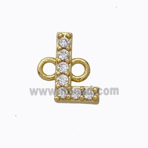 Copper Connector Pave Zirconia Letter-L Gold Plated