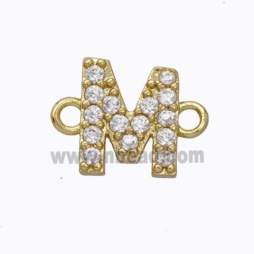 Copper Connector Pave Zirconia Letter-M Gold Plated