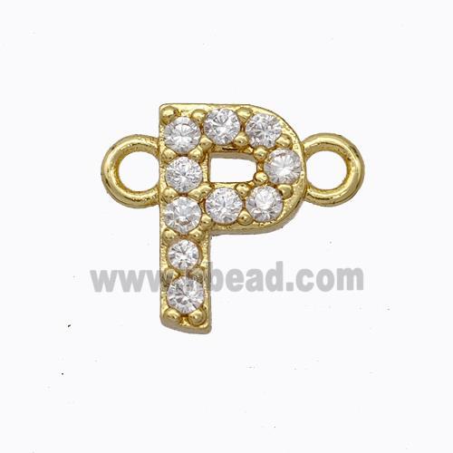 Copper Connector Pave Zirconia Letter-P Gold Plated