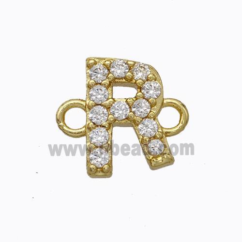 Copper Connector Pave Zirconia Letter-R Gold Plated