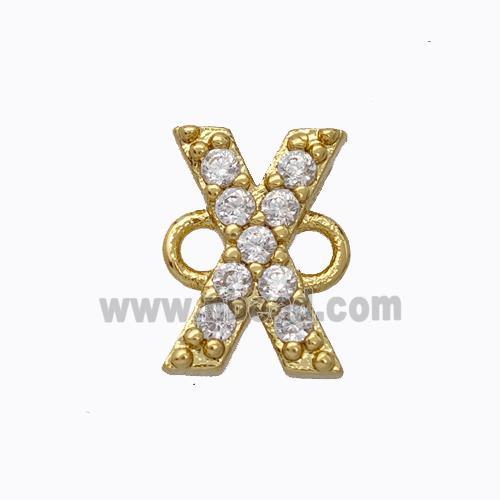 Copper Connector Pave Zirconia Letter-X Gold Plated