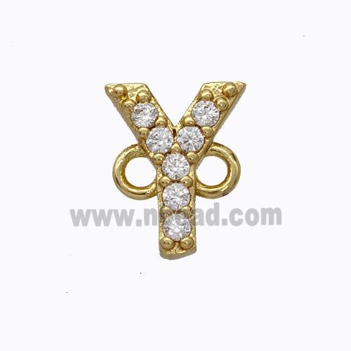 Copper Connector Pave Zirconia Letter-Y Gold Plated