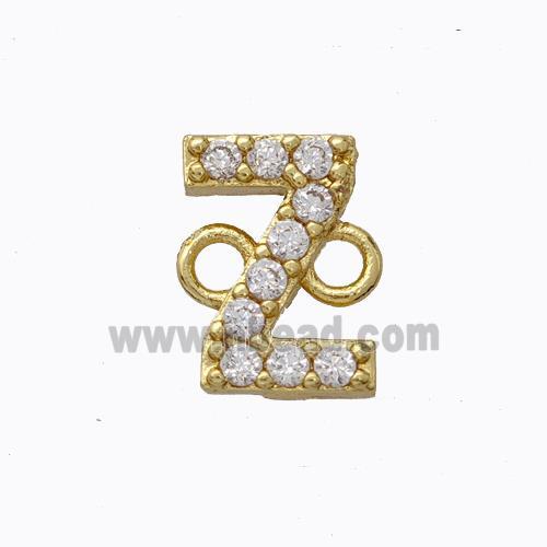 Copper Connector Pave Zirconia Letter-Z Gold Plated