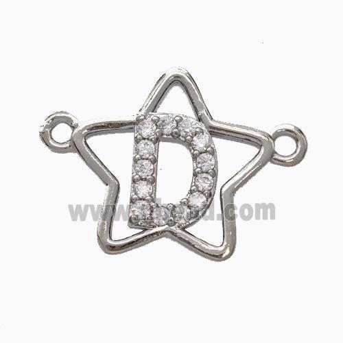 Copper Star Pendant Pave Zirconia Letter-D Platinum Plated