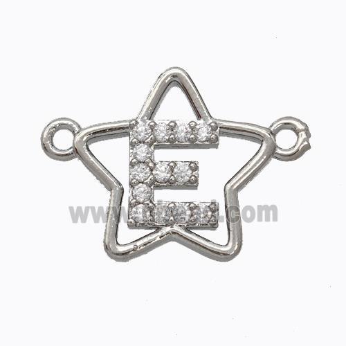 Copper Star Pendant Pave Zirconia Letter-E Platinum Plated