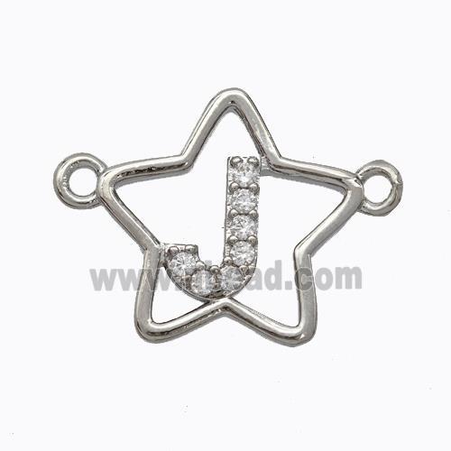 Copper Star Pendant Pave Zirconia Letter-J Platinum Plated