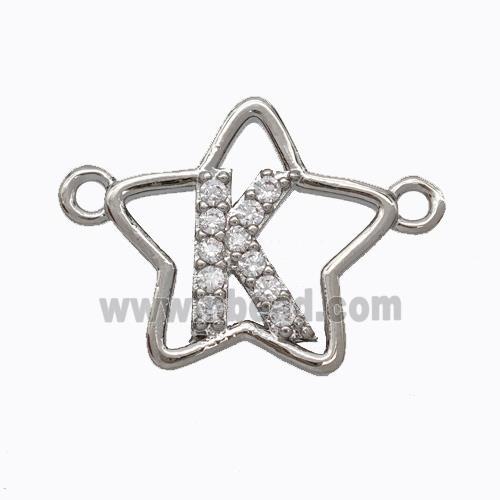 Copper Star Pendant Pave Zirconia Letter-K Platinum Plated