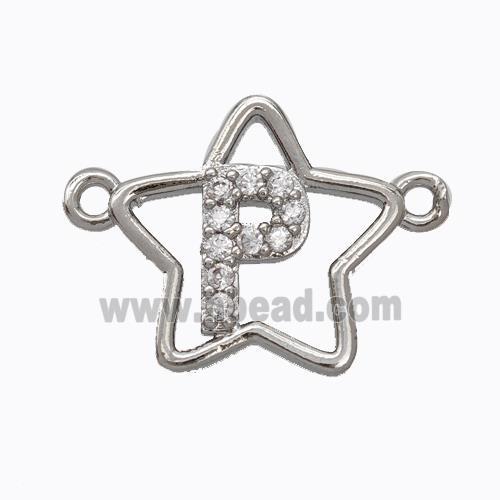 Copper Star Pendant Pave Zirconia Letter-P Platinum Plated