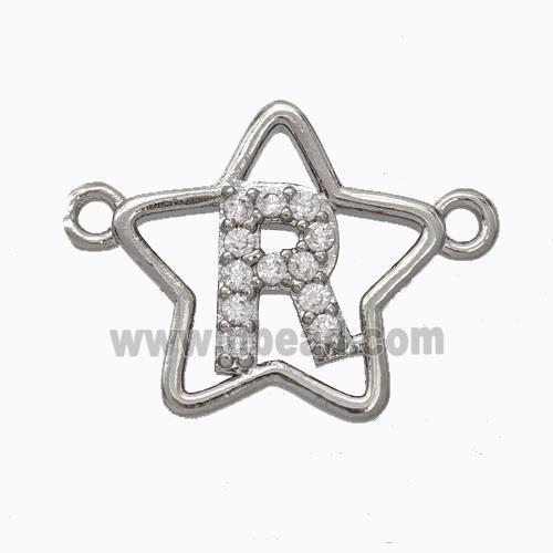 Copper Star Pendant Pave Zirconia Letter-R Platinum Plated