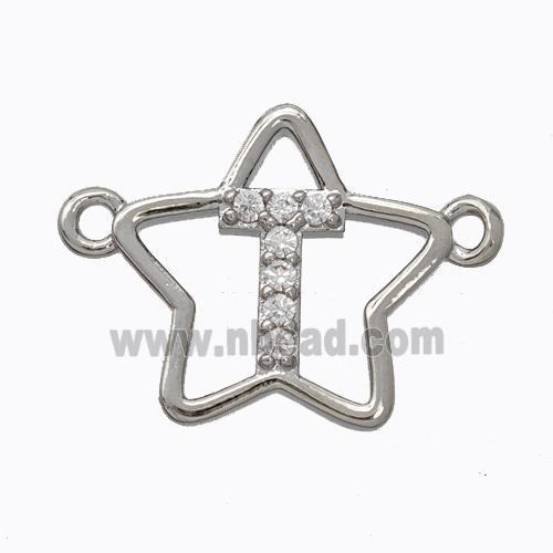 Copper Star Pendant Pave Zirconia Letter-T Platinum Plated