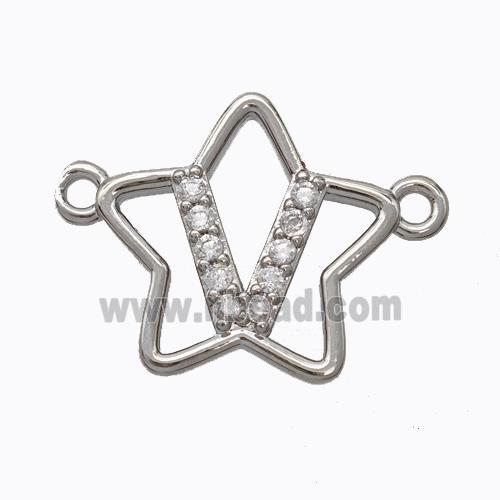 Copper Star Pendant Pave Zirconia Letter-V Platinum Plated