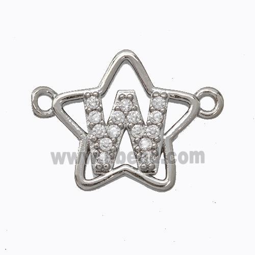 Copper Star Pendant Pave Zirconia Letter-W Platinum Plated