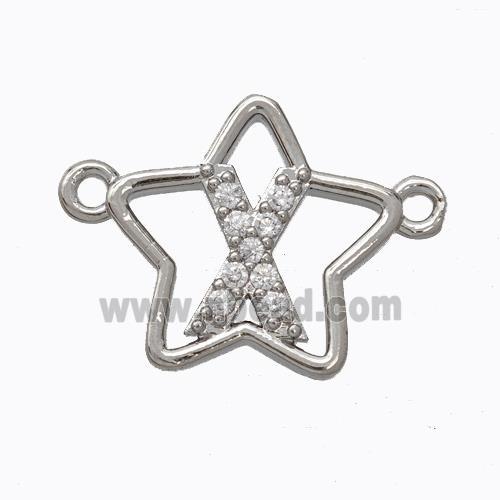 Copper Star Pendant Pave Zirconia Letter-X Platinum Plated