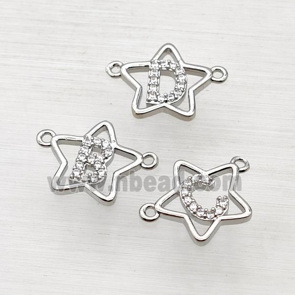 Copper Star Alphabet Pendant Pave Zirconia Mix Letters Platinum Plated