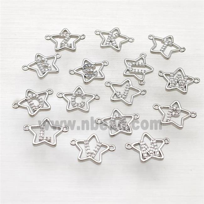 Copper Star Alphabet Pendant Pave Zirconia Mix Letters Platinum Plated