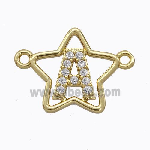 Copper Star Pendant Pave Zirconia Letter-A Gold Plated