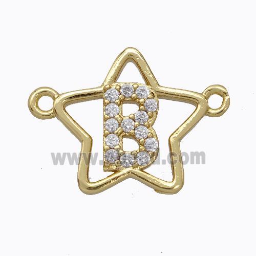 Copper Star Pendant Pave Zirconia Letter-B Gold Plated