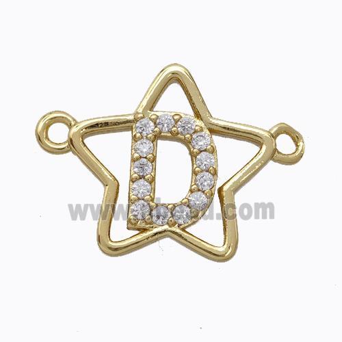 Copper Star Pendant Pave Zirconia Letter-D Gold Plated