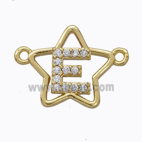 Copper Star Pendant Pave Zirconia Letter-E Gold Plated