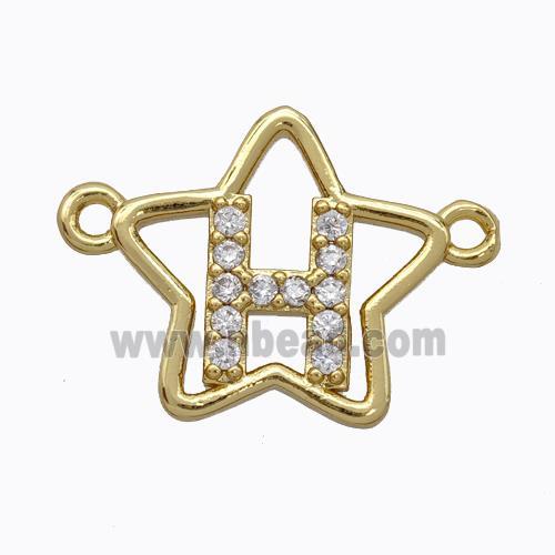 Copper Star Pendant Pave Zirconia Letter-H Gold Plated