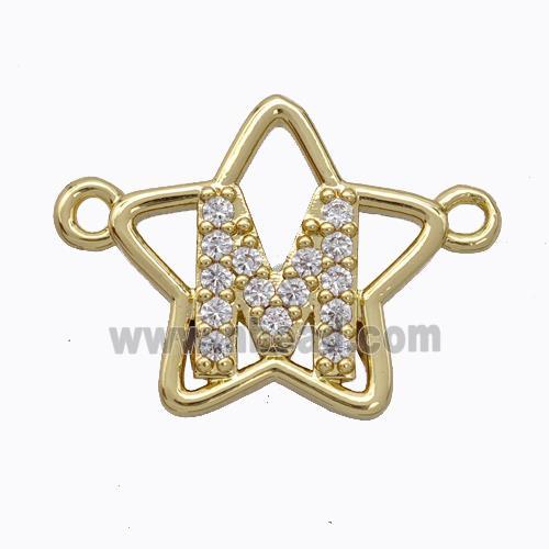 Copper Star Pendant Pave Zirconia Letter-M Gold Plated