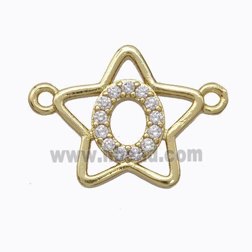 Copper Star Pendant Pave Zirconia Letter-O Gold Plated