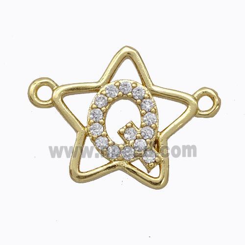 Copper Star Pendant Pave Zirconia Letter-Q Gold Plated