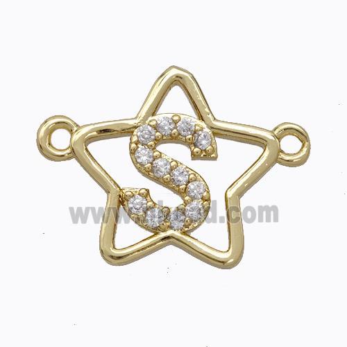 Copper Star Pendant Pave Zirconia Letter-S Gold Plated