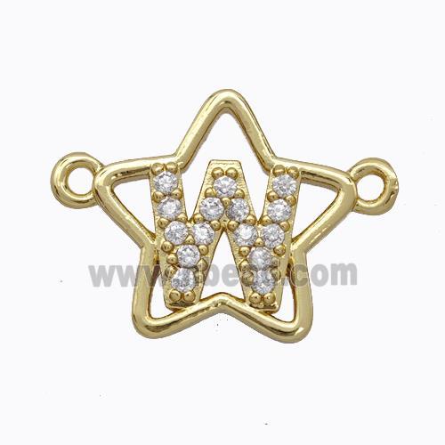 Copper Star Pendant Pave Zirconia Letter-W Gold Plated