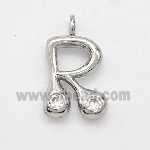 Copper Letter-R Pendant Pave Zirconia Platinum Plated