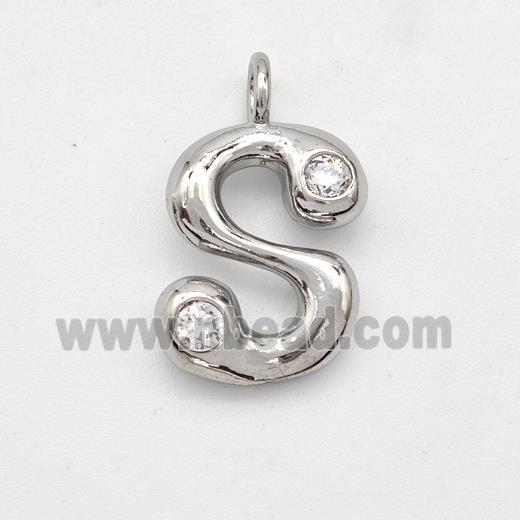 Copper Letter-S Pendant Pave Zirconia Platinum Plated