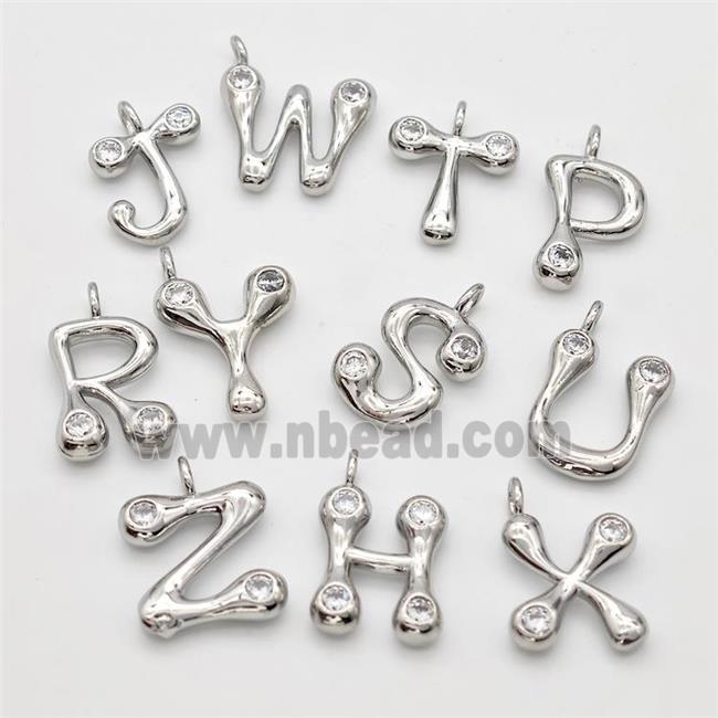 Copper Alphabet Pendant Pave Zirconia Mix Letters Platinum Plated