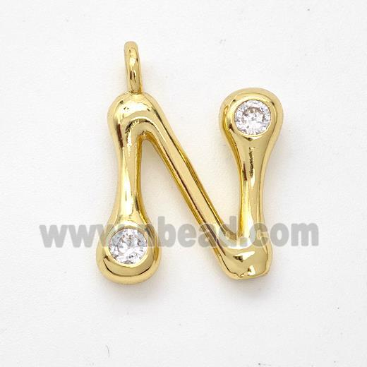 Copper Letter-N Pendant Pave Zirconia Gold Plated