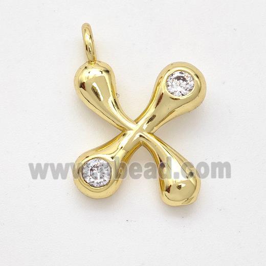 Copper Letter-X Pendant Pave Zirconia Gold Plated