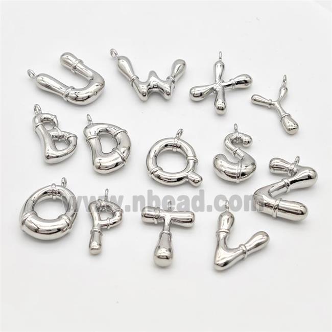 Copper Alphabet Pendant Mix Letters Bamboo Platinum Plated