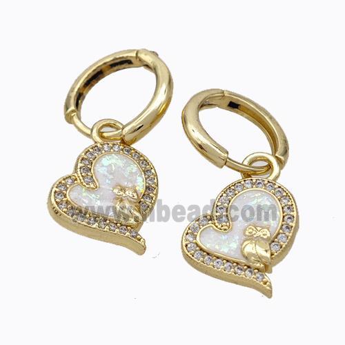 Copper Heart Hoop Earrings Pave Zirconia Fire Opal 18K Gold Plated