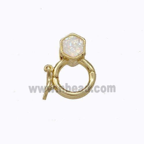 Copper Clasp Pave White Fire Opal Hexagon 18K Gold Plated