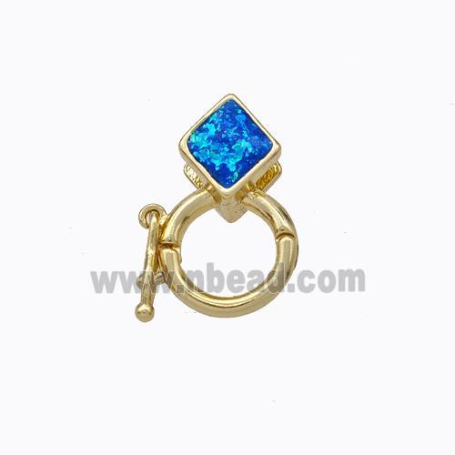 Copper Clasp Pave Blue Fire Opal Rhombus 18K Gold Plated