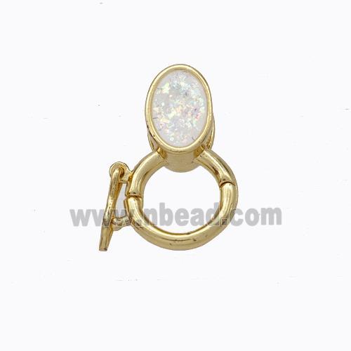 Copper Clasp Pave White Fire Opal Oval 18K Gold Plated