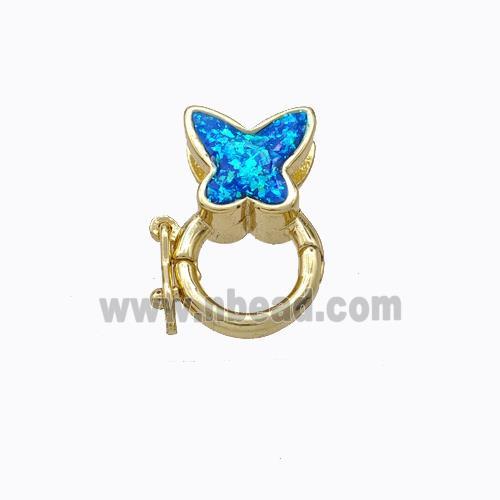 Copper Clasp Pave Blue Fire Opal Butterfly 18K Gold Plated