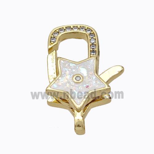 Copper Lobster Clasp Micropave Zirconia White Fire Opal Star 18K Gold Plated