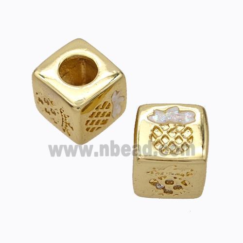 Copper Cube Beads Pave Zirconia Fire Opal Pineapple Large Hole 18K Gold Plated