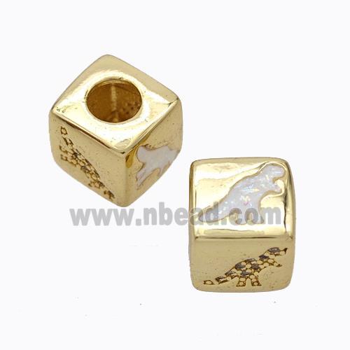 Copper Cube Beads Pave Zirconia Fire Opal Dragon Large Hole 18K Gold Plated