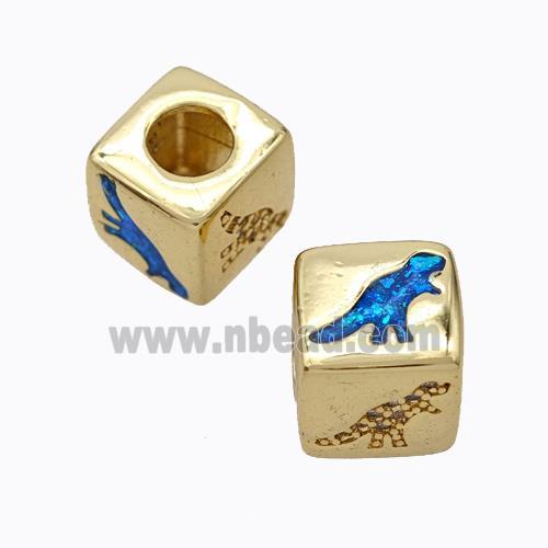 Copper Cube Beads Pave Zirconia Fire Opal Dragon Large Hole 18K Gold Plated