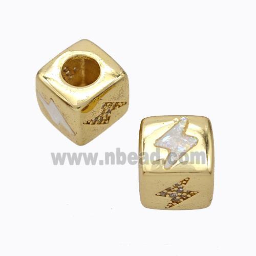 Copper Cube Beads Pave Zirconia Fire Opal Lightning Large Hole 18K Gold Plated